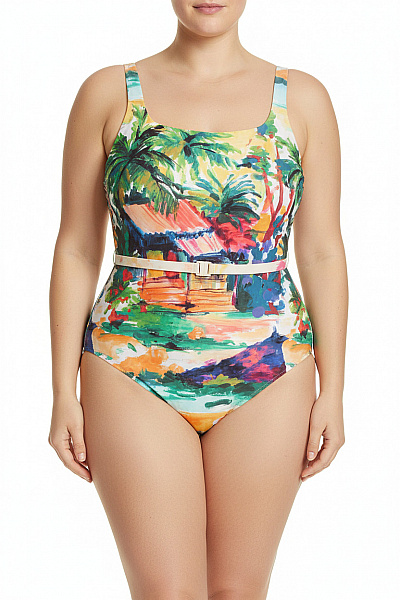 Next Jednodílné Plavky Barevné Tropické S Páskem Vel. EU 44