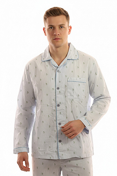 Ambassador1867 Pánské Pyžamo Modré Bavlněné S Palmovým Vzorem Vel. EU L