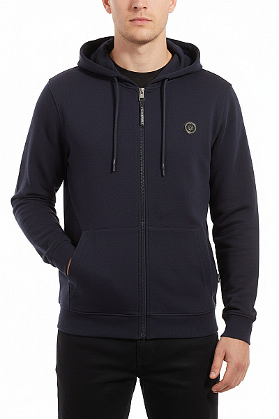 PLEIN SPORT Pánská Bavlněná Mikina S Kapucí Na Zip Modrá Velikost EU XL