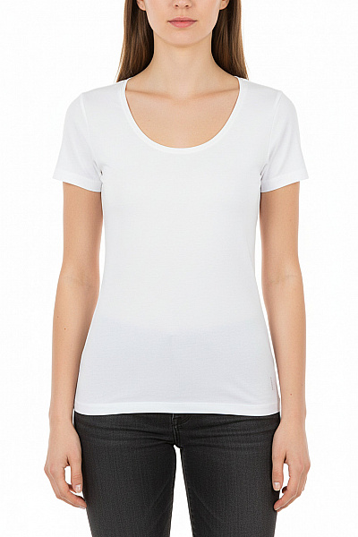 Hugo Boss Dámské Bavlněné Tričko S Krátkým Rukávem A Kulatým Výstřihem Basic Jednobarevné Bílé Vel. EU M