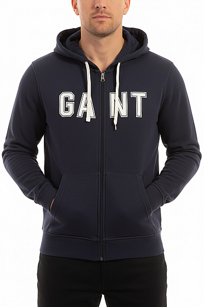 GANT Modrá Mikina S Kapucí A Potiskem Na Zip Streetwear Velikost L