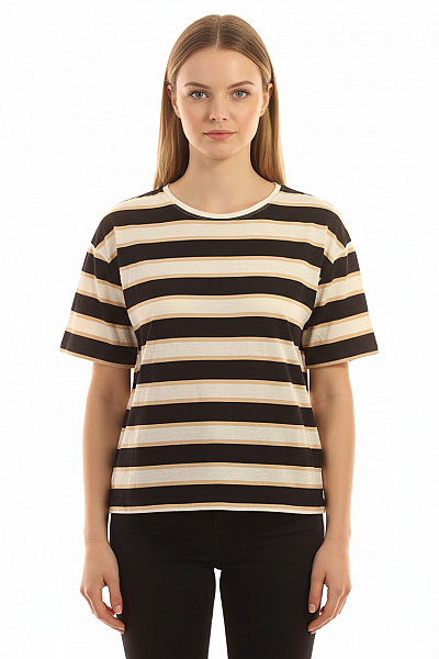 JUVIA Dámské Bavlněné Tričko S Krátkým Rukávem Pruhované Basic Vel. EU XS