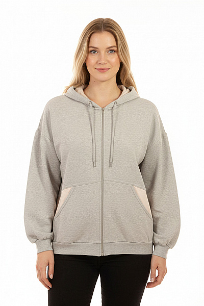CALIDA Dámská Bavlněná Mikina S Kapucí Na Zip šedá Jednobarevná Streetwear Vel. L