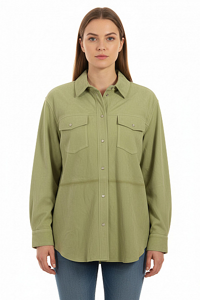 OAKWOOD Zelená Semišová Košilová Bunda Oversize Moderní Velikost EU M