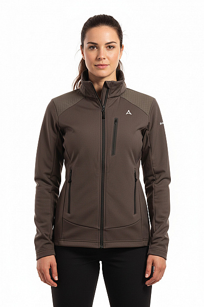 SCHOFFEL Dámská Funkční Softshellová Bunda Outdoorová Hnědá Se Zipem Velikost 48