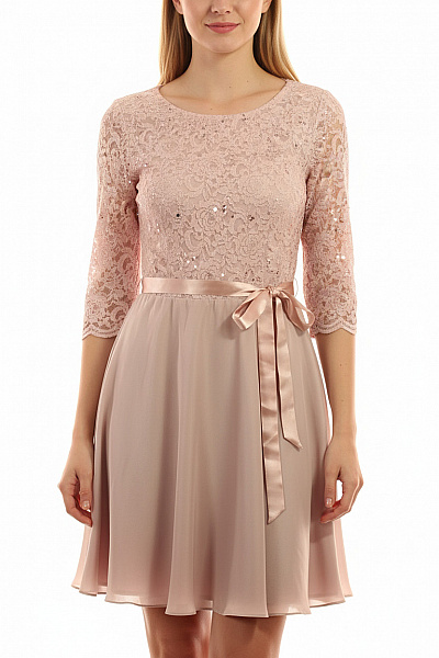 Swing Růžové Krajkové Společenské šaty S Krátkým Rukávem A Páskem Velikost 42