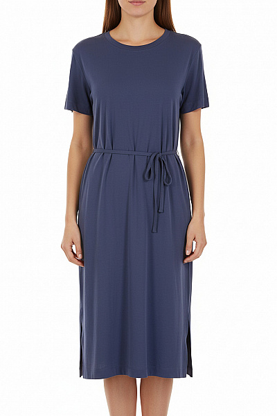 Esprit Dámské Modré Tričkové Midi šaty S Páskem A Rozparkem Volné Vel. M