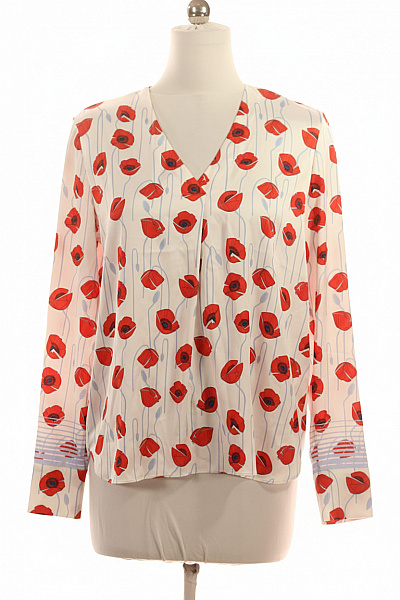 MARCCAIN Dámská Polyesterová Halenka S Dlouhým Rukávem Bílá červená Květinová Vzorovaná Volná Velikost XL