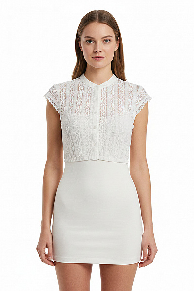 Trachtenmanufaktur Bolerko Bílé Krajkové S Krátkým Rukávem Vintage Vel. 36