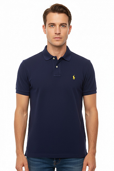 Ralph Lauren Modré Bavlněné Polo Tričko S Krátkým Rukávem A Výšivkou Velikost M