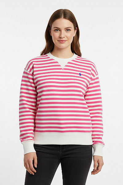 Ralph Lauren Dámská Pruhovaná Mikina S Dlouhým Rukávem Růžová Bavlněná Crewneck Vel. XL