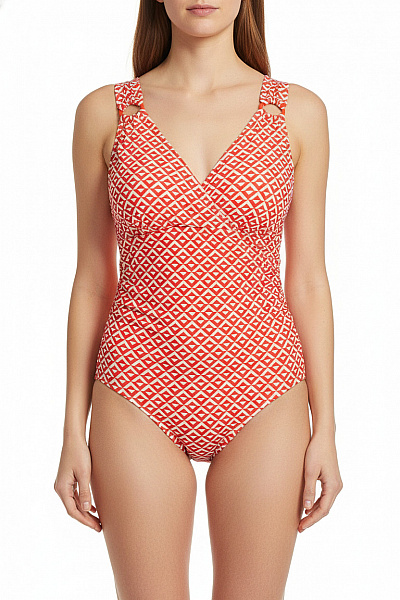 Dámské Jednodílné Plavky Oranžové Geometrický Vzor