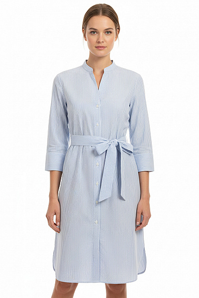 LAWRENCE GREY Dámské šaty Košilové S Páskem Modré Pruhované S Dlouhým Rukávem Velikost 38