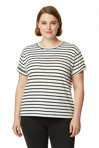 LAWRENCE GREY Dámské Tričko Krátký Rukáv Pruhované Basic Crop Top Velikost XXXL