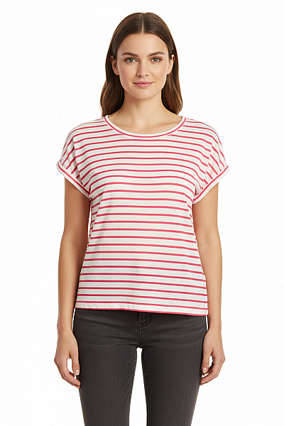 LAWRENCE GREY Dámské Tričko S Krátkým Rukávem A Kulatým Výstřihem Pruhované Basic Velikost XXXL