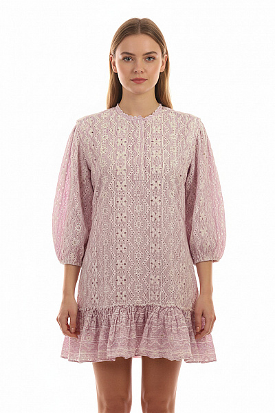 Maje Dámské šaty Bavlněné Letní Krajkové Květované Ažurové Volné Boho Vel. .38