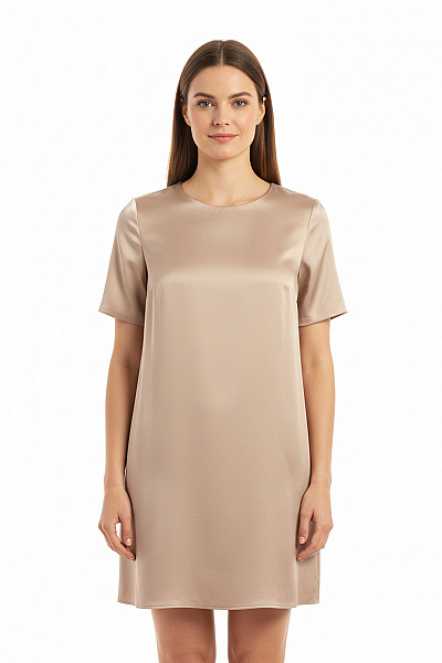 Barbara Schwarzer Dámské Saténové šaty Krátký Rukáv Béžové Jednoduché Velikost 40