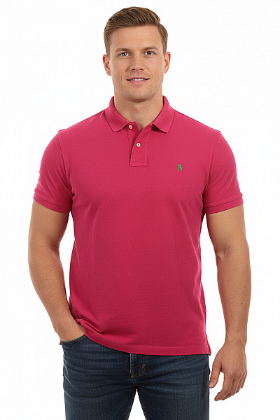 Ralph Lauren Pánské Bavlněné Tričko S Krátkým Rukávem A Límečkem Růžové Velikost XXXL