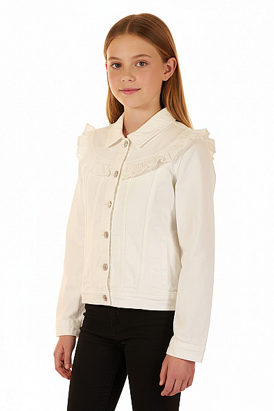 Gap Dívčí Bílá Bavlněná Džínová Bunda Růžkovaný Límec Vel. 164/176 CM