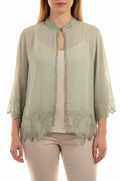 Jkara Dámská Halenka Dlouhý Rukáv Zelená S Kamínky Elegantní Slavnostní Vel. EU 16