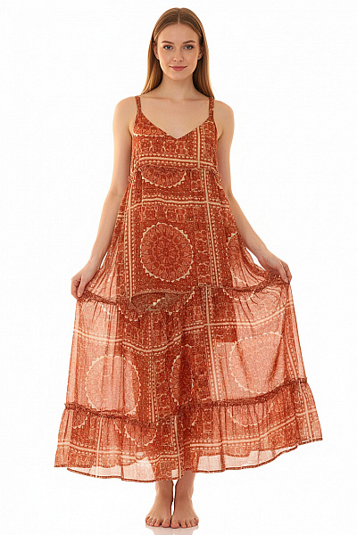 Freebird Dámské šaty Bez Rukávů Oranžové Dlouhé Boho Volnočasové Vel. EU S
