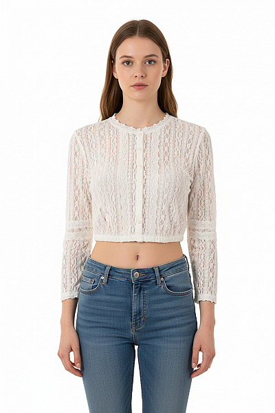 Trachtenmanufaktur Dámské Bolerko Bílé Krajkové S Dlouhým Rukávem Vintage Vel. 36