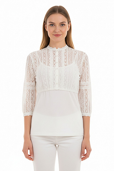 Trachtenmanufaktur Dámské Tričko S Dlouhým Rukávem Vintage Bílé Krajkové Bolerko Vel. 42