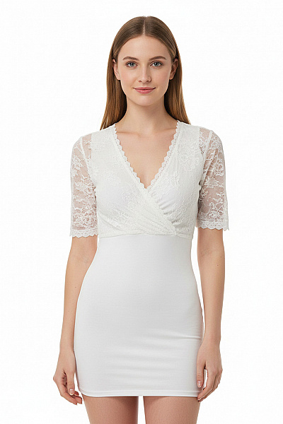 Trachtenmanufaktur Dámské Tričko Bílé Zavinovací S Krátkým Rukávem Krajkové Velikost 36