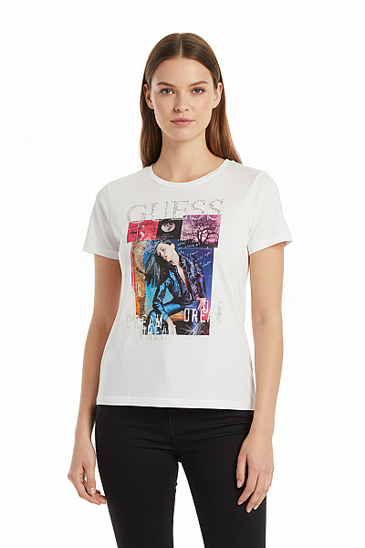 Guess Dámské Tričko S Krátkým Rukávem A Potiskem Velikost L