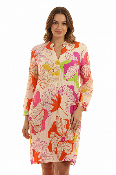 Key Largo Viskózové Dámské šaty Tunikové Květované S Dlouhým Rukávem Letní Volné Vel. XL