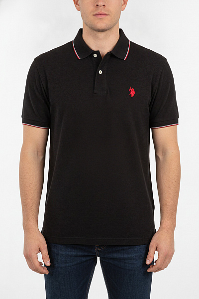 U.S.POLO ASSN. Pánské černé Polo Tričko S Krátkým Rukávem A Výšivkou Vel. XL