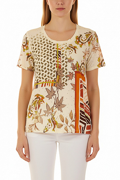 MARCCAIN Dámská Krémová Halenka S Krátkým Rukávem Podzimní Vzorovaná Etno Vel. S