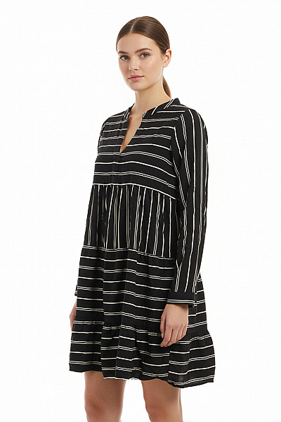 Sublevel Dámské šaty S Dlouhým Rukávem Pruhované Volnočasové černé Velikost M