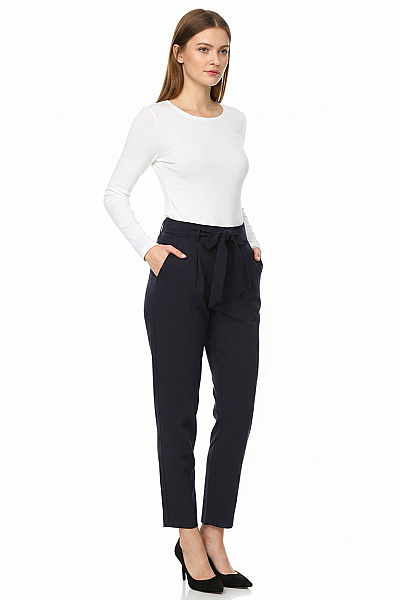 Les Lunes Dámské Kalhoty S Vysokým Pasem A Páskem Modré Volnočasové Vel. XS