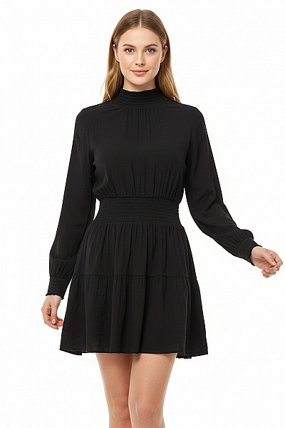 Černé Mini šaty Se Stojáčkem A Dlouhým Rukávem Velikost M