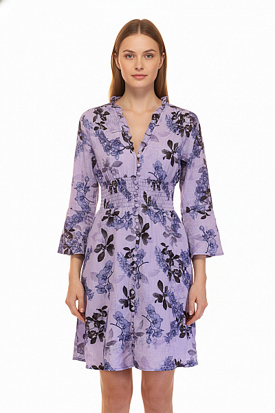 Dámské šaty S Dlouhým Rukávem Květované Volnočasové Fialové Velikost S