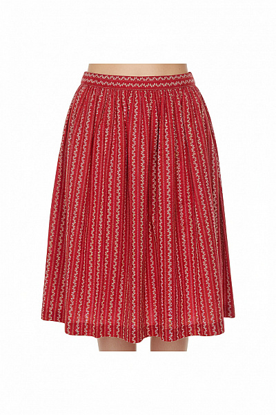 Dámská červená Pruhovaná Bavlněná Sukně Midi S Výšivkou A Gumou V Pase Vel. M