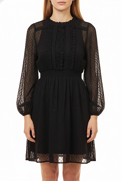 GUIDO MARIA KRETSCHMER Dámské šaty černé Puntíkované šifonové S Dlouhým Rukávem Elegantní Vel. L