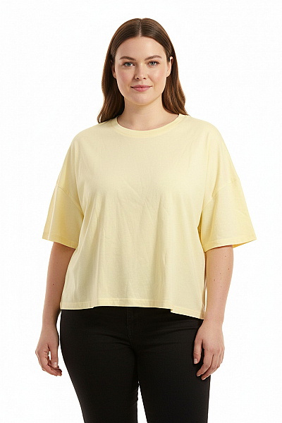 American Vintage Dámské Bavlněné žluté Crop Top Tričko S Krátkým Rukávem Basic Velikost 38/40