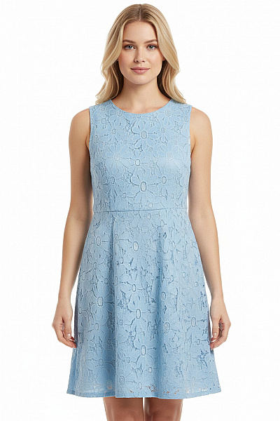 BETTY BARCLAY Modré Krajkové šaty Bez Rukávů Letní Elegantní Květované Ažurové Vel. 46