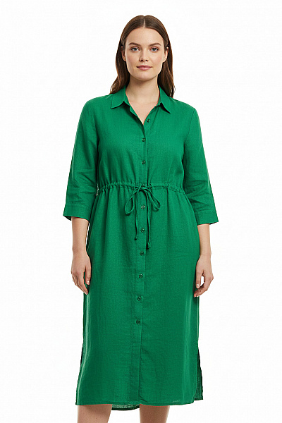 LAWRENCE GREY Zelené Lněné šaty Košilové S Páskem Letní Volnočasové Velikost L