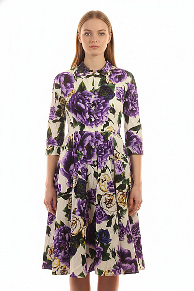 Samantha Dámské šaty Košilové Květované Fialové Bavlna Midi Vel. XS