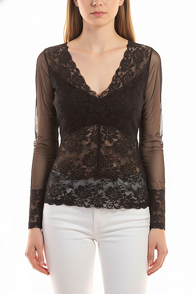 COLLECTION Dámská Krajková Halenka S Dlouhým Rukávem A Výstřihem Do V Velikost 38