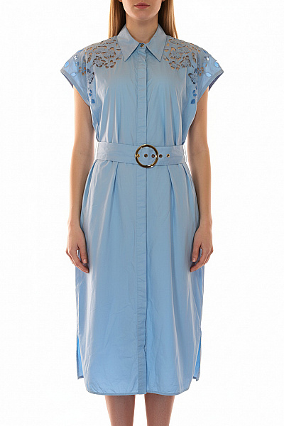 Escada Modré Letní Košilové šaty S Páskem Ažurové Vel. 40