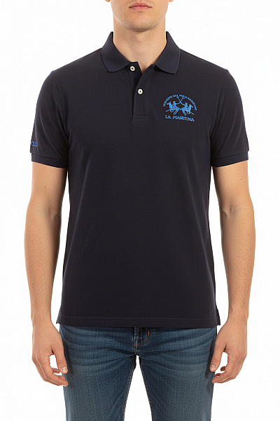 La Martina Pánské Bavlněné Polo Tričko S Krátkým Rukávem A Výšivkou Modré Vel. L