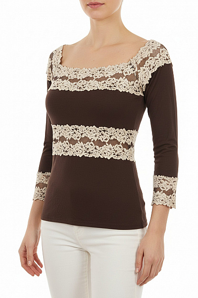 Intimissimi Dámská Hnědá Halenka S Dlouhým Rukávem A Krajkou Boho Velikost L