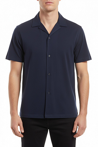 Pánské Košile Krátký Rukáv Viskóza Modré Ležérní Letní Vel. XL