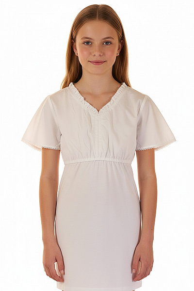 Dívčí Tričko Bílé Krátký Rukáv Volánky Velikost 176