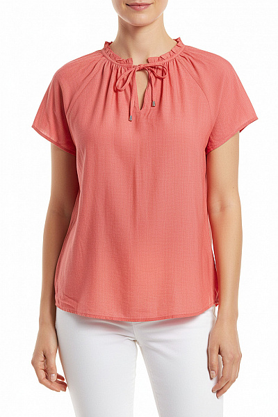 S.OLIVER Dámské Viskózové Růžové Tričko S Krátkým Rukávem A Vázačkou Vel. 42