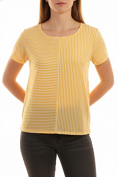 STITCH&SOUL Dámské Tričko žluté Pruhované S Krátkým Rukávem Velikost L
